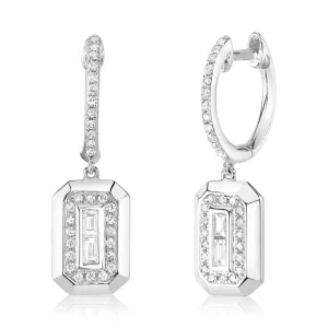 14k w baguette drop huggie earring