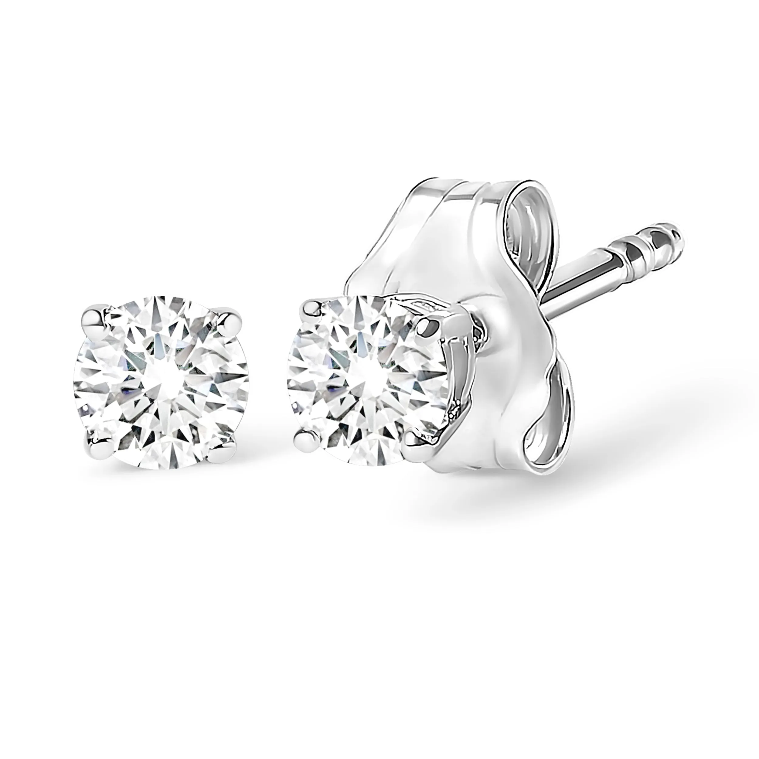 14K White Gold 0.21 Cttw Round Brilliant-Cut Near Colorless Diamond Classic 4-Prong Stud Earrings