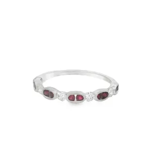 14K White Gold 0.21ct Diamond and Ruby Stackable Women's Wedding Band