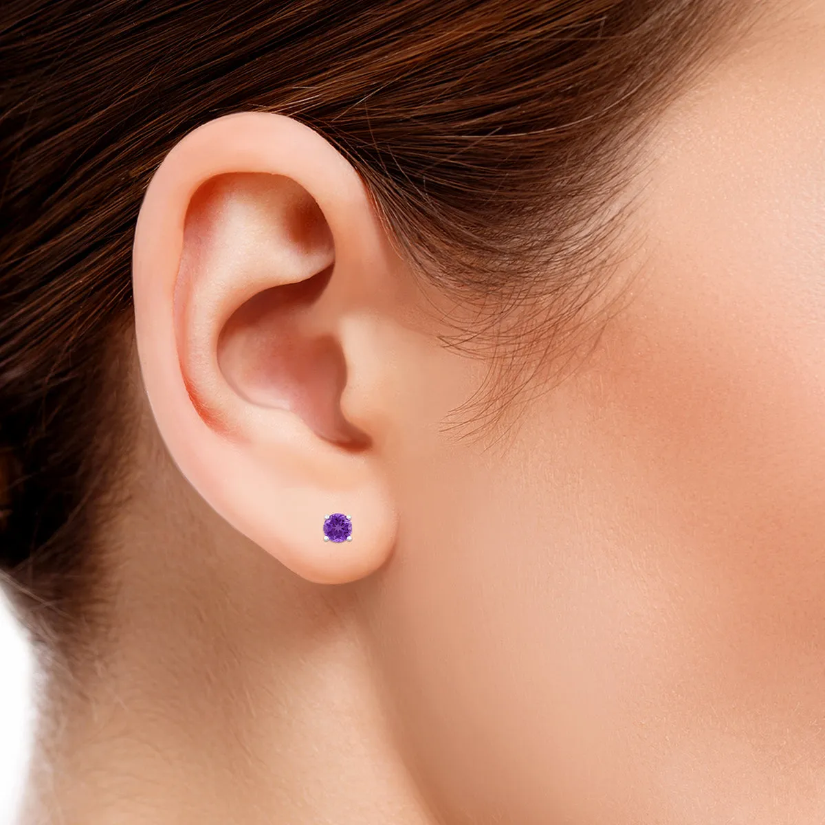 14K White Gold 6Mm Round Amethyst Earrings