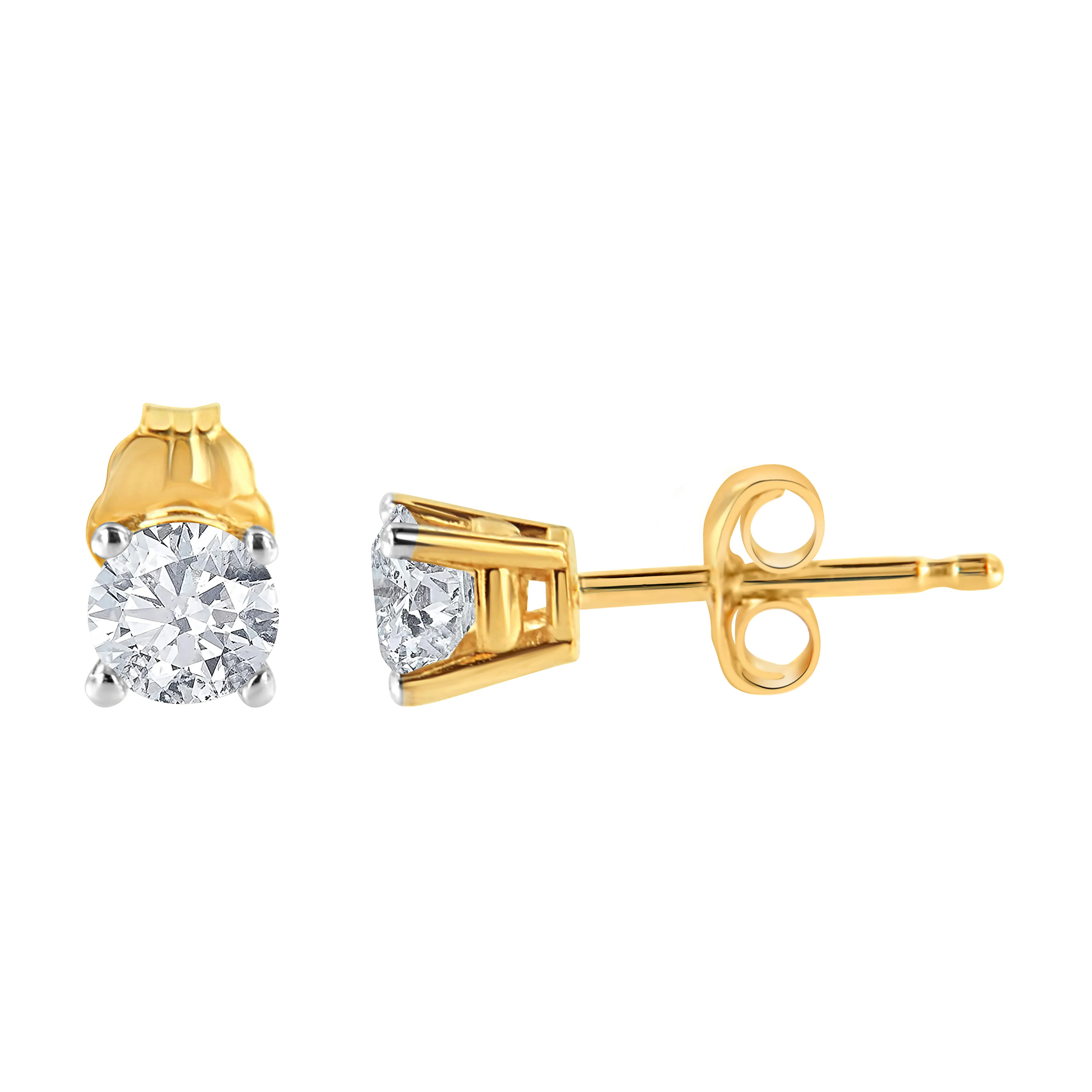 14K Yellow Gold 3/8 Cttw Round Brilliant-Cut Diamond Classic 4-Prong Stud Earrings