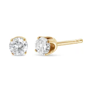 14K Yellow Gold 3/8 Cttw Round Brilliant-Cut Diamond Classic 4-Prong Stud Earrings