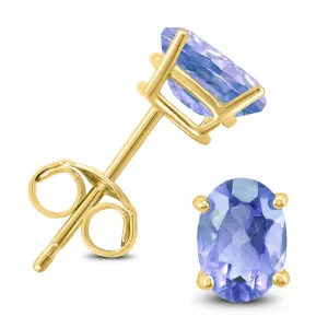 14K Yellow Gold 6X4Mm Oval Tanzanite Earrings