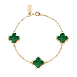 18ct Rose Gold Malachite Bloom Four Leaf Clover Chain Bracelet