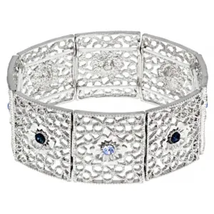 1928 Jewelry Sapphire Blue Crystal Filigree Stretch Bracelet