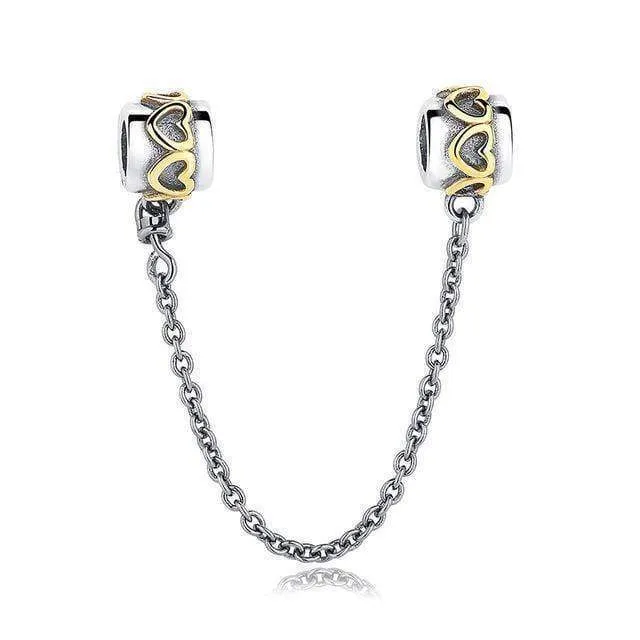 7 Styles, 925 Sterling Silver Pave Safety Chains, Clear CZ Stopper Charms Fit Pan Charm Bracelet