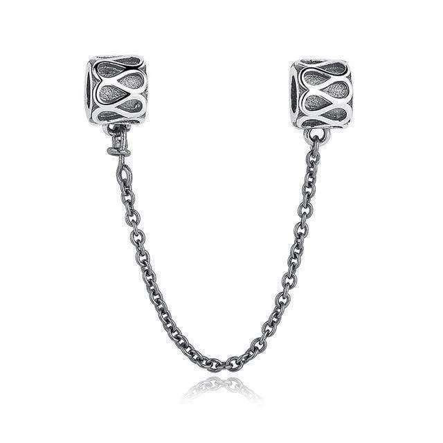 7 Styles, 925 Sterling Silver Pave Safety Chains, Clear CZ Stopper Charms Fit Pan Charm Bracelet