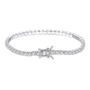 925 Sterling Silver Rhodium Plating Tennis Bracelet 3mm White 5A CZ Round Brilliant Cut