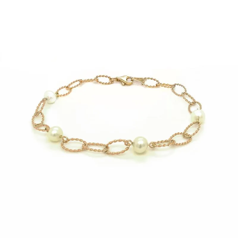 9K Yellow Gold Pearl & Twist Link Bracelet  /7’’