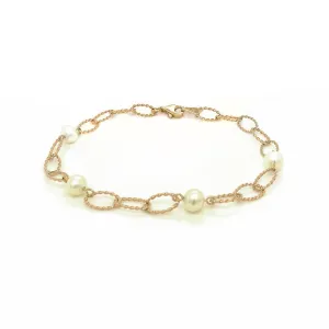 9K Yellow Gold Pearl & Twist Link Bracelet  /7’’