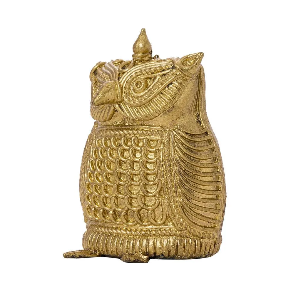 Antique Owl Statue Dokra Design| Vastu Showpiece Brass Finish