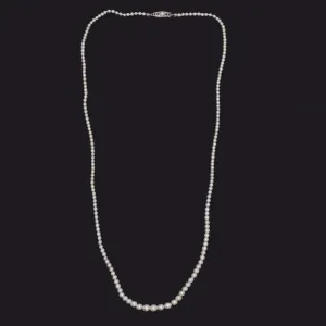 ANTIQUE SALTWATER AKOYA PEARL NECKLACE SAPPHIRE DIAMOND GRADUATED ART NOUVEAU
