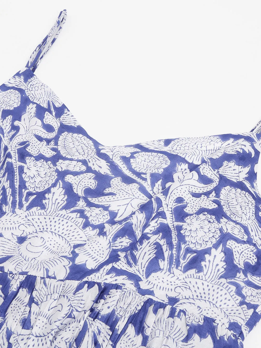 Blue Muslin Floral Printed Kurta, Trouser With Dupatta Set