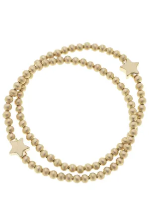 Canvas Isa Star Ball Bead Stretch Bracelet Stack in Gold