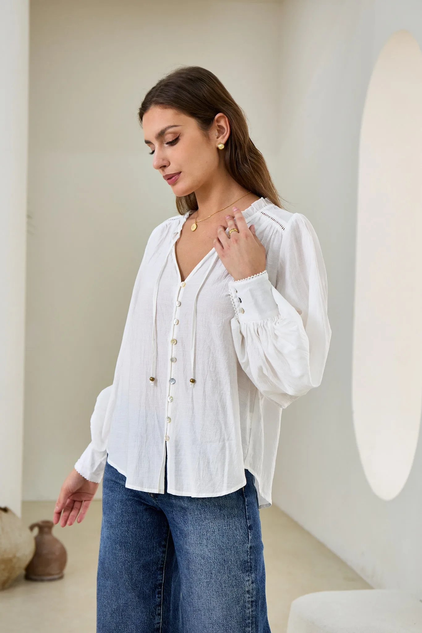 Carissa White Balloon Sleeve Blouse
