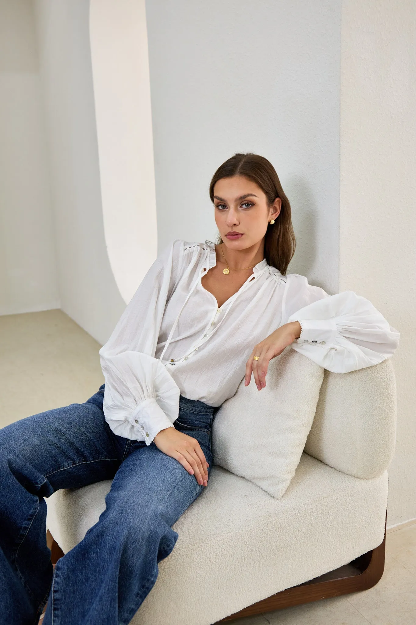 Carissa White Balloon Sleeve Blouse