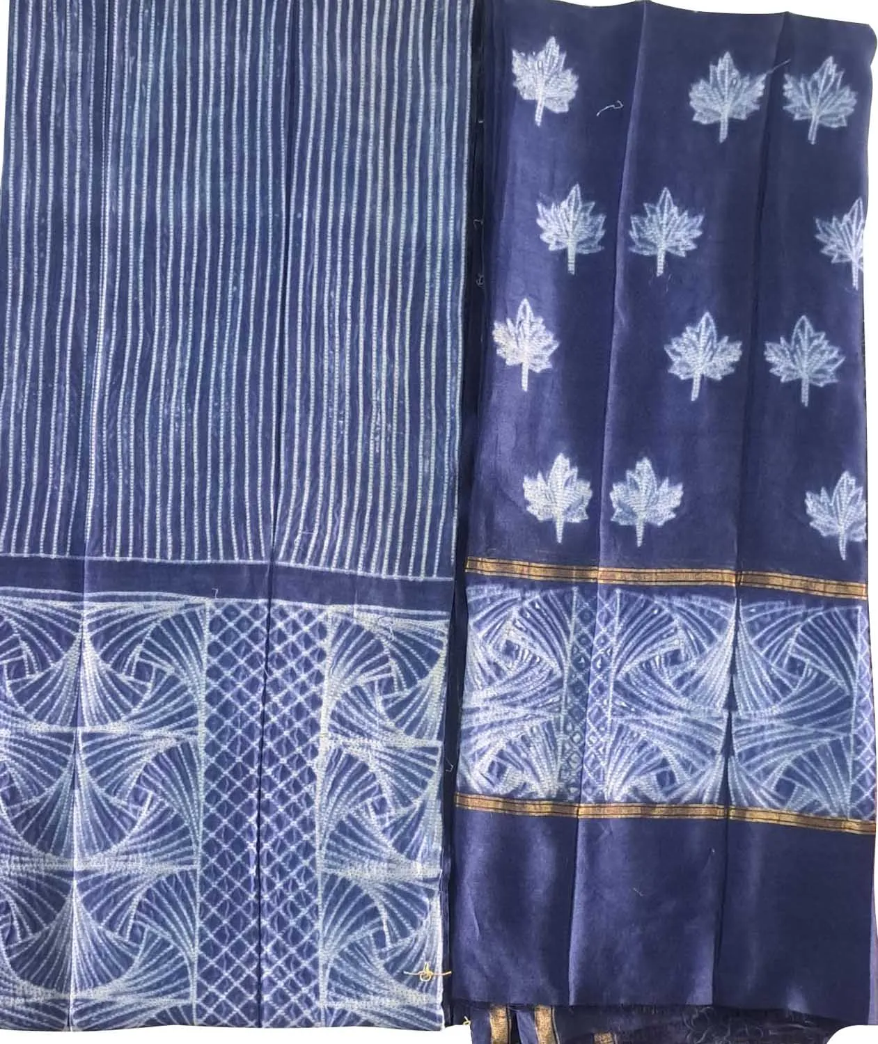 Chic Shibori Cotton Silk Suit Set: Unstitched Elegance in Stylish Blue