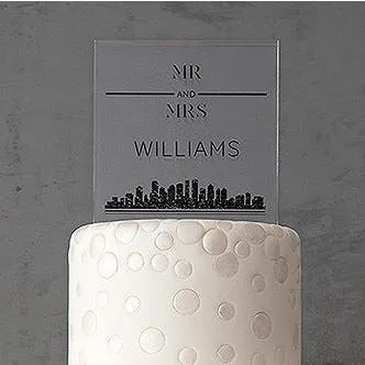 City Style Personalized Clear Acrylic Block Cake Topper