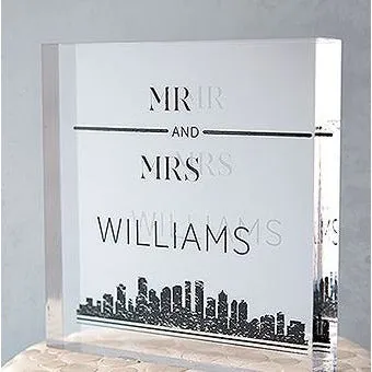 City Style Personalized Clear Acrylic Block Cake Topper