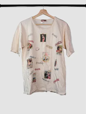Coca-Cola Brand Merchandise All Over Print Logos Vintage T-Shirt (L)