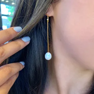 Diamond and Pearl Stick Drop Earrings