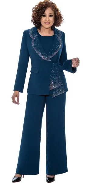 Dorinda Clark Cole 309093 - Navy - 3 pc Embellished Crepe Pant Suit