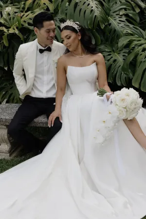 Elegant A-Line Strapless Satin Wedding Dress with Slit VK24052303