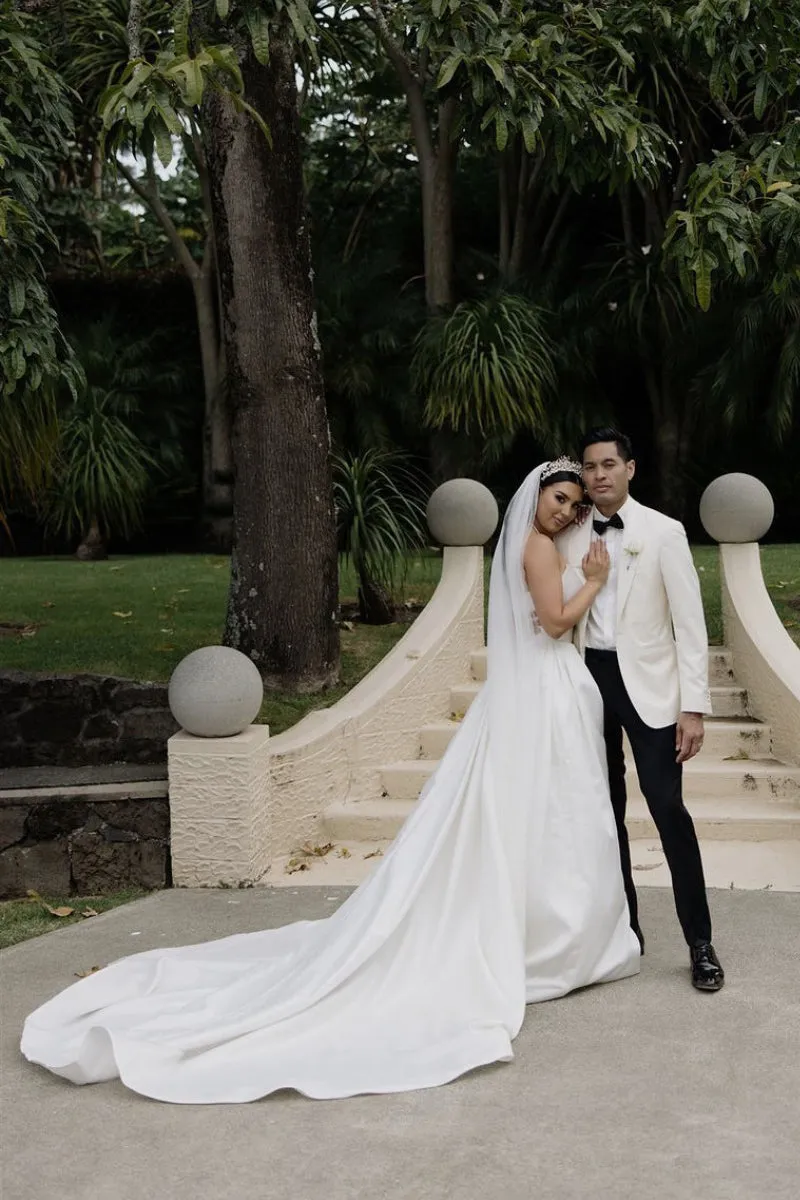 Elegant A-Line Strapless Satin Wedding Dress with Slit VK24052303