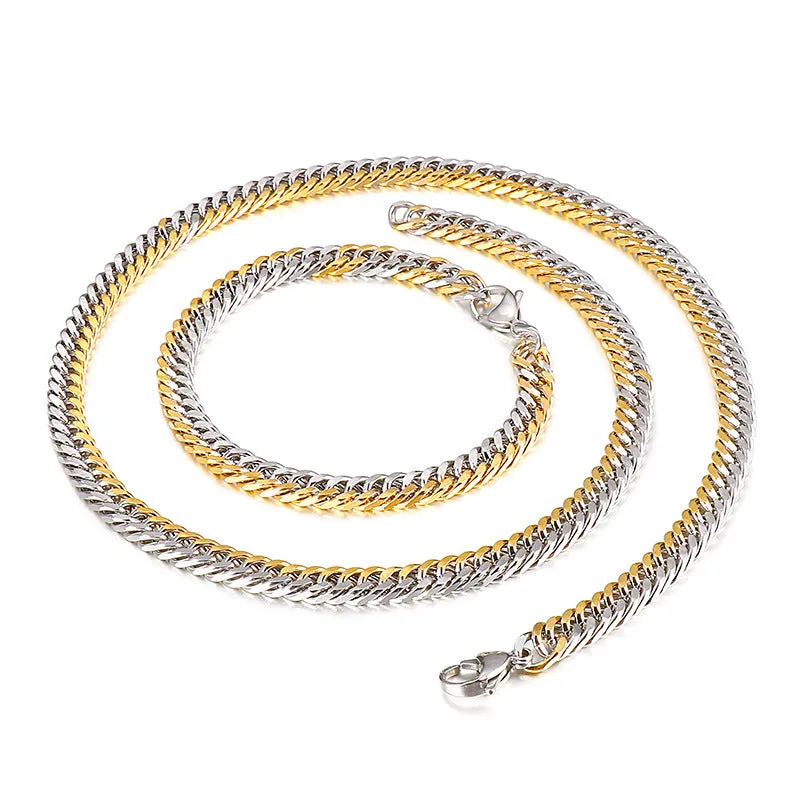 Elegant Metal Whip Chain Bracelet and Necklace Set for Men - Japan and South Korea Inspired Fashion
