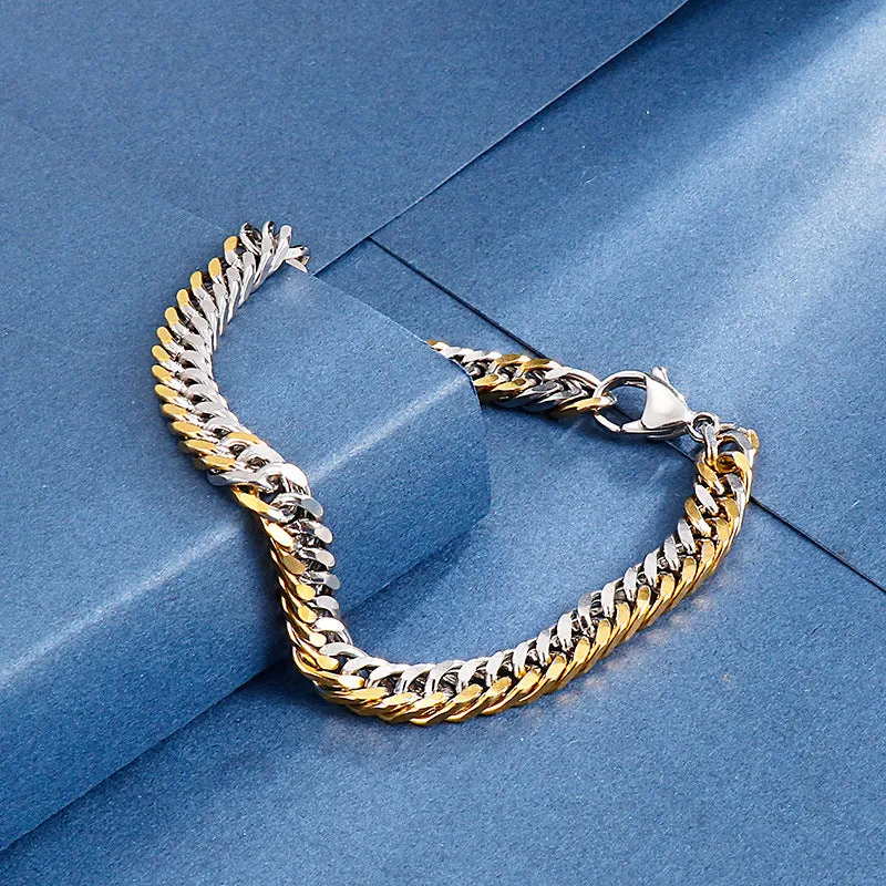 Elegant Metal Whip Chain Bracelet and Necklace Set for Men - Japan and South Korea Inspired Fashion