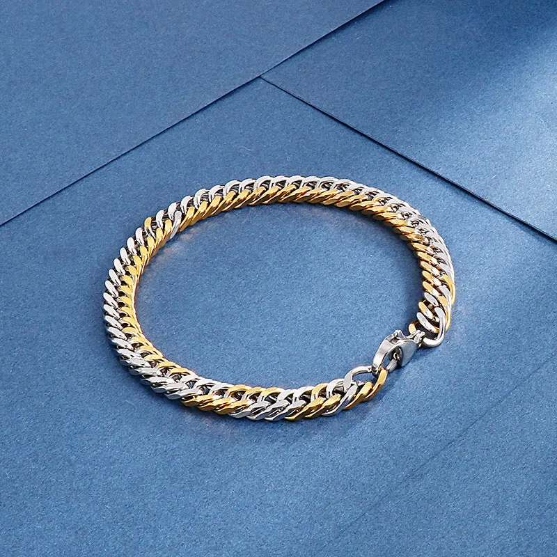 Elegant Metal Whip Chain Bracelet and Necklace Set for Men - Japan and South Korea Inspired Fashion