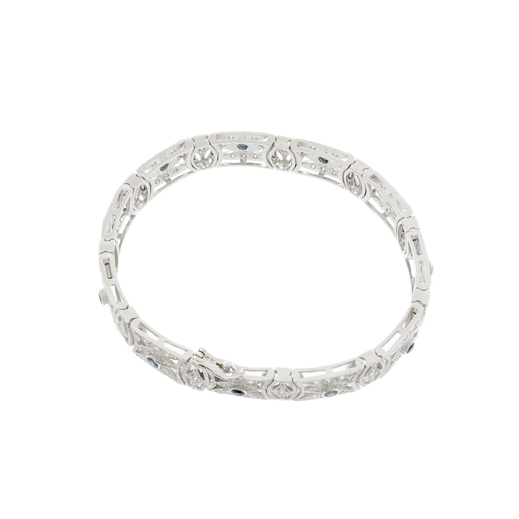 Estate 14KT White Gold Filigree Sapphire and Diamond Bracelet