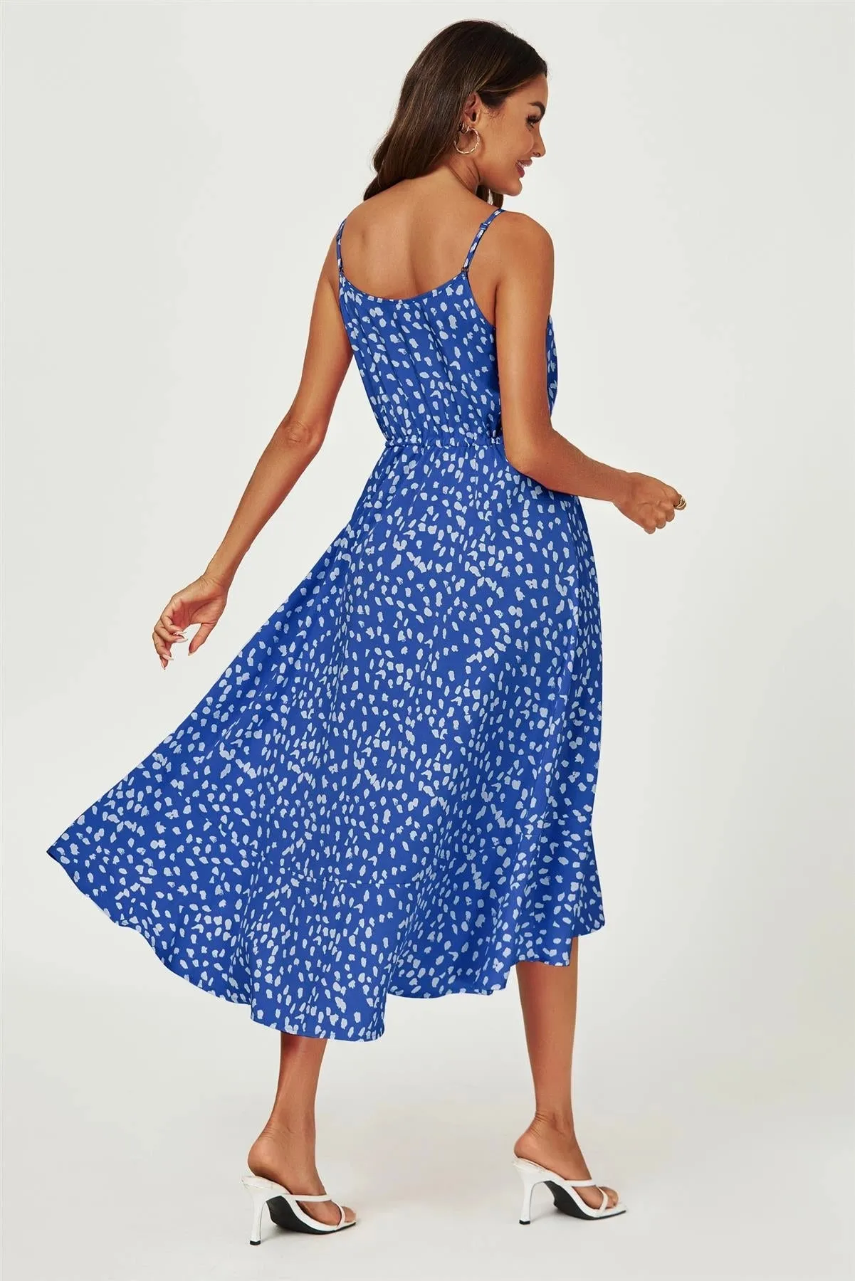 FS Collection Button Front Cami Blue Leopard Dress