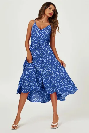 FS Collection Button Front Cami Blue Leopard Dress