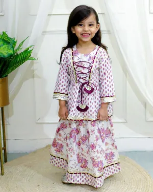 Girls Pure Cotton Jaipur Block Printed Festive Suit Sets - Purple