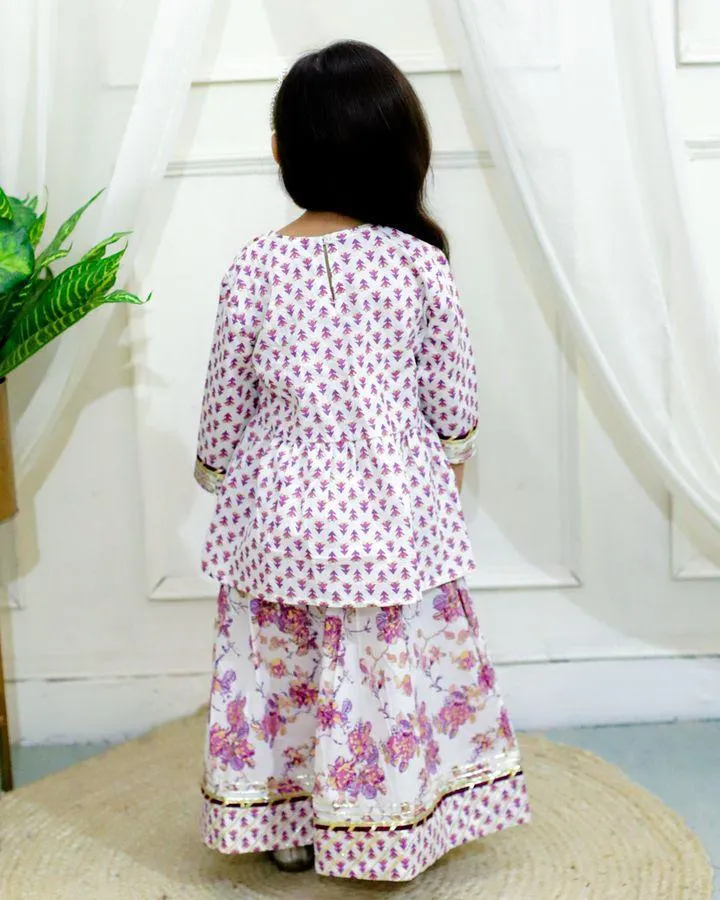 Girls Pure Cotton Jaipur Block Printed Festive Suit Sets - Purple
