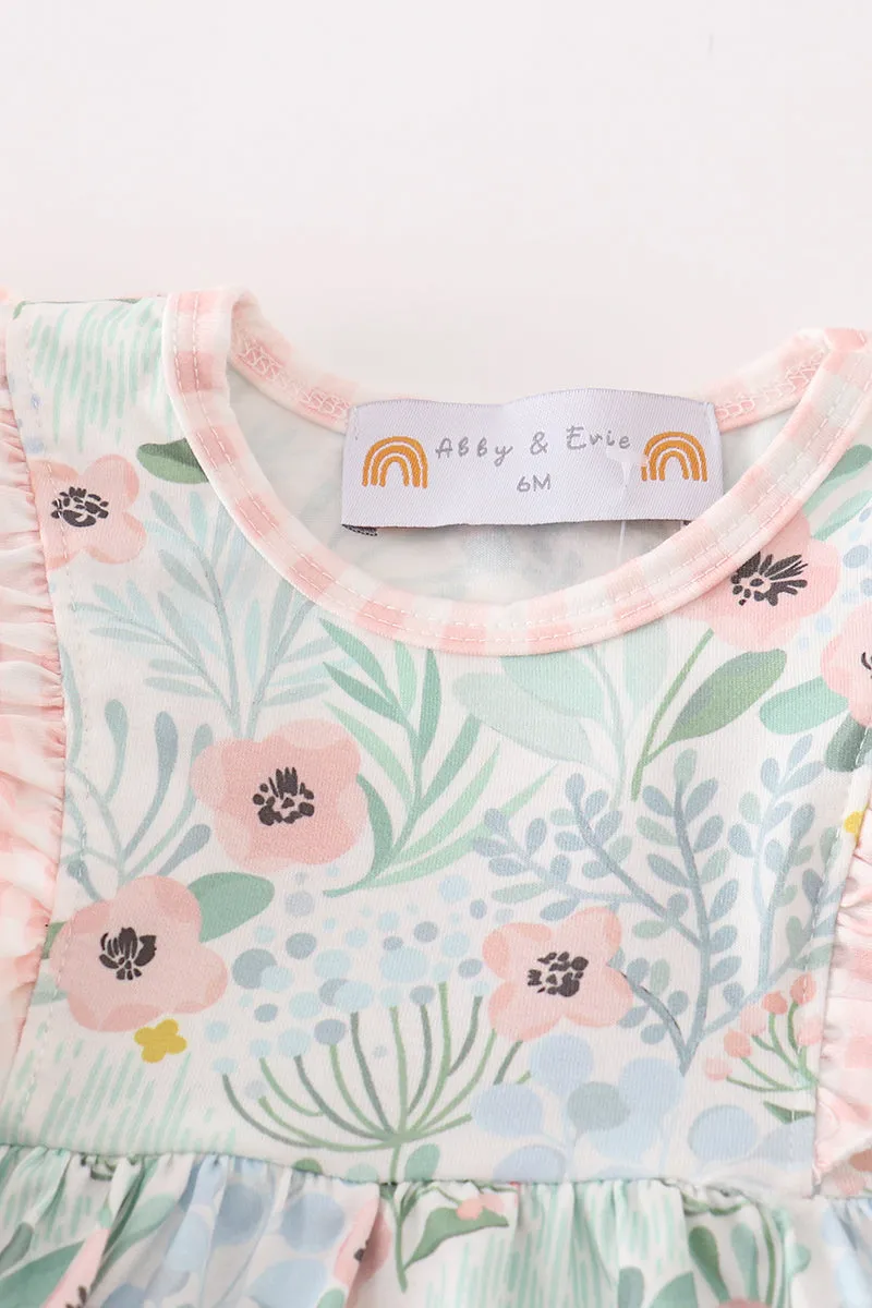 Green floral ruffle baby set