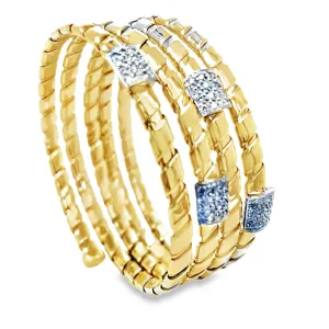 Italian Diamond Yellow Gold Wrap Around Spiral Flexible Bangle Bracelet