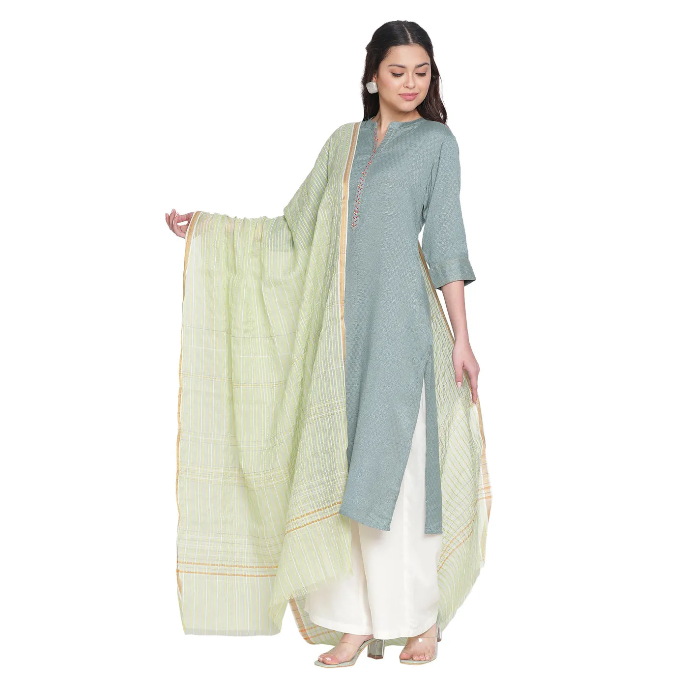 Light Grey Dobby Woven Silk Tencel Dupatta