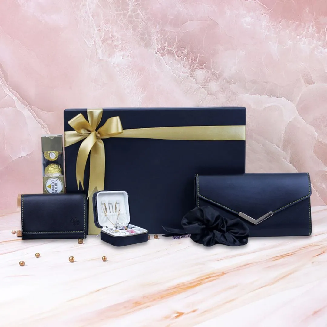 Luxurious Women’s Gift Set : Leather Wallet, Cardholder, jewellery Organizer, Scrunchie & Ferrero Rocher