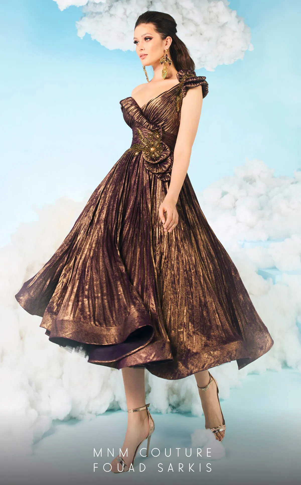MNM Couture 2617 : A Metallic Taffeta A-Line Dress with Bow Accents