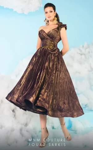 MNM Couture 2617 : A Metallic Taffeta A-Line Dress with Bow Accents