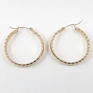 Nice weave textured shiny metallic design gold tone hoop steel earrings