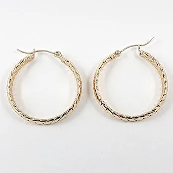 Nice weave textured shiny metallic design gold tone hoop steel earrings