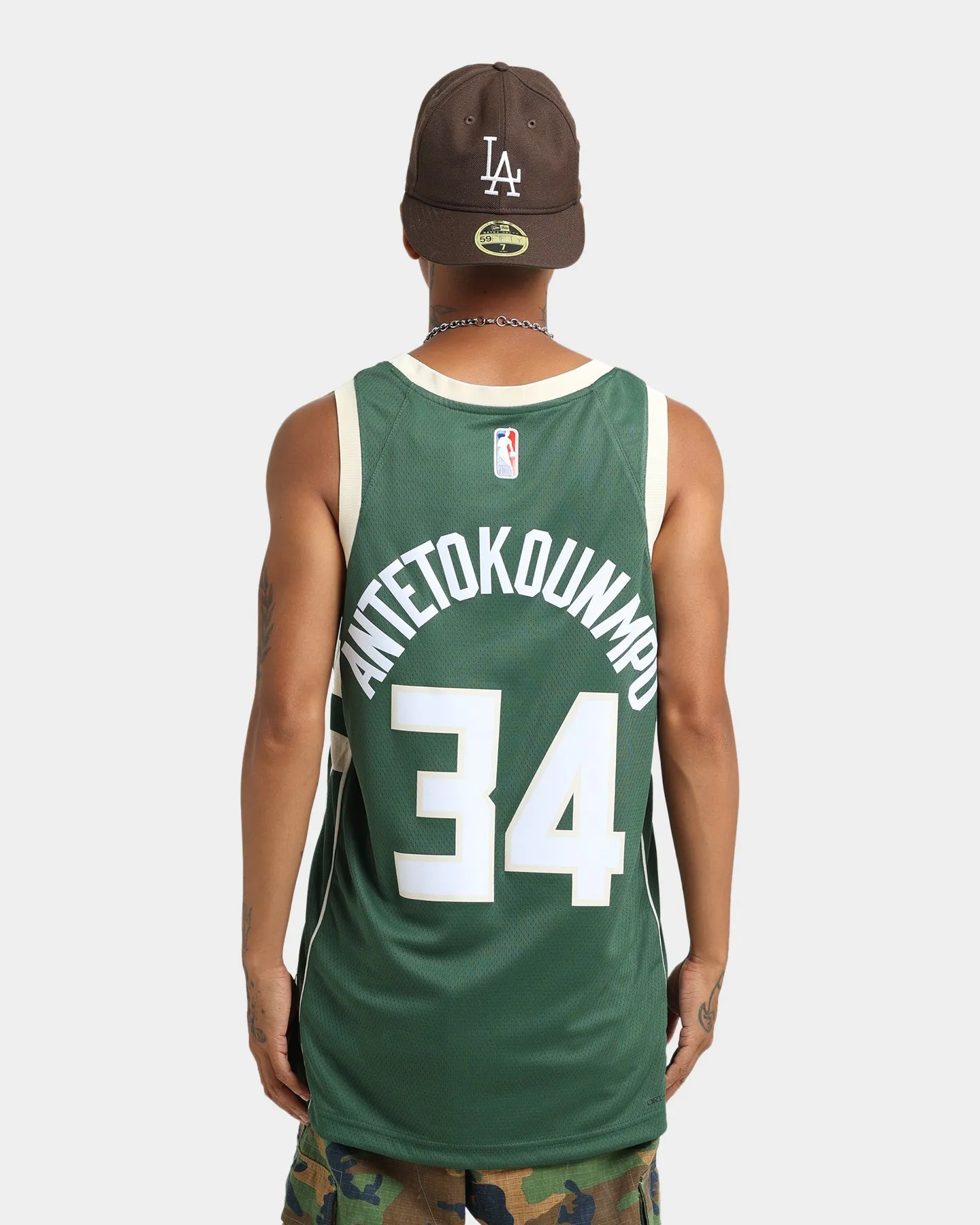 Nike Milwaukee Bucks Giannis Antetokounmpo #34 Icon Swingman Jersey Fir/Flat Opal