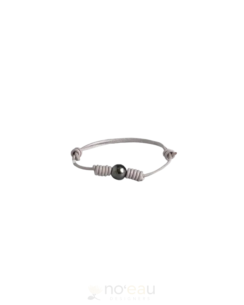 NOEAU - Adjustable Tahitian Pearl Gray Leather Bracelets