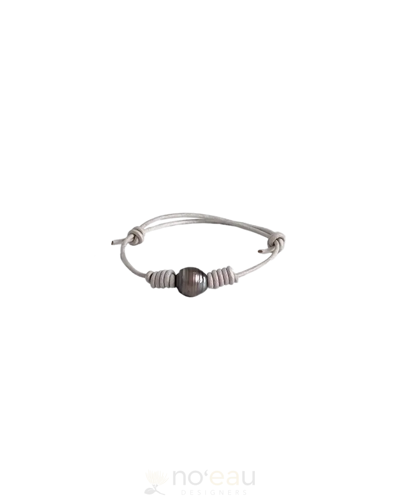 NOEAU - Adjustable Tahitian Pearl Gray Leather Bracelets