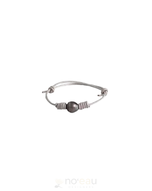 NOEAU - Adjustable Tahitian Pearl Gray Leather Bracelets