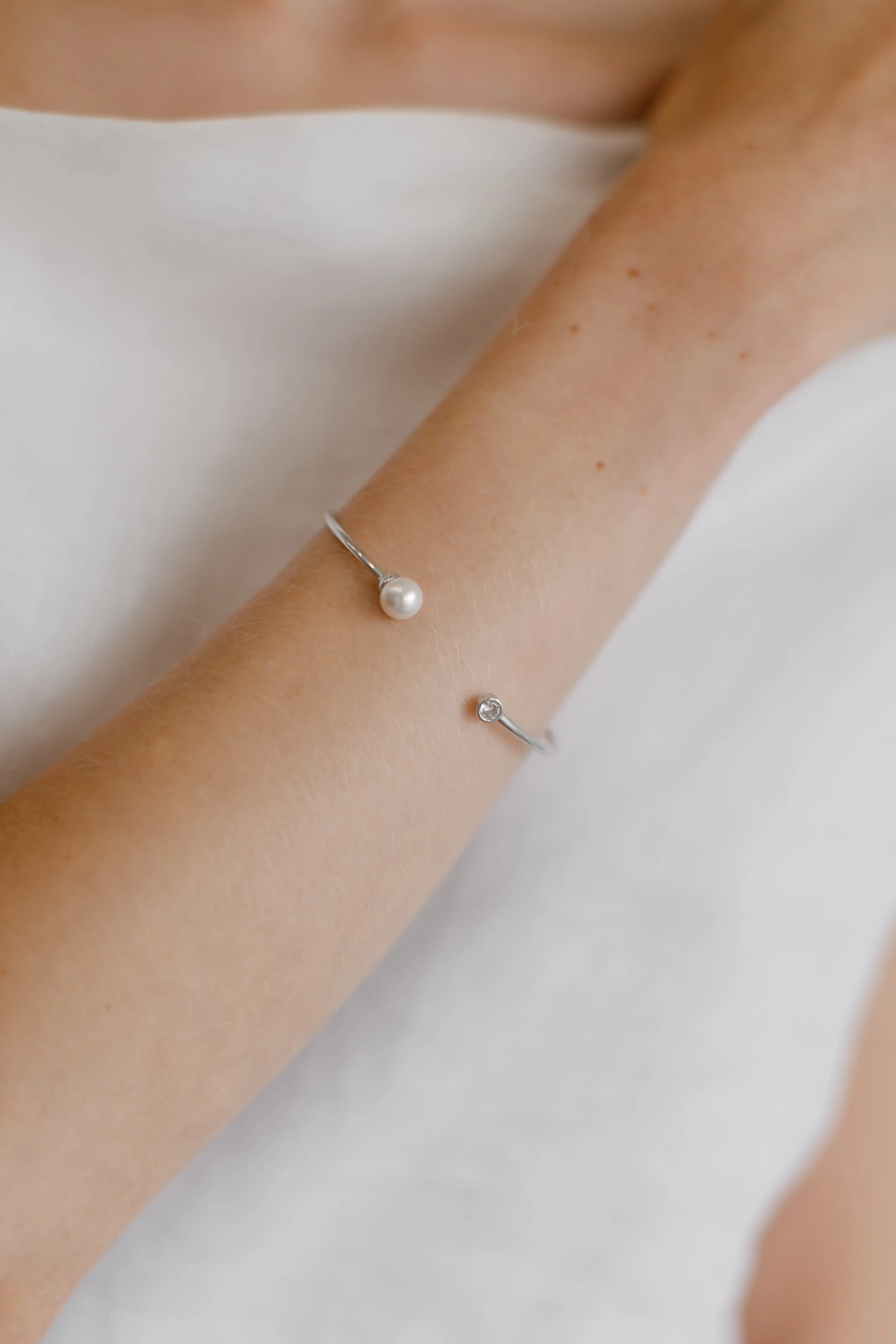 Olivia - Simple Pearl & Crystal Bridal Bangle Bracelet