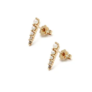 Pavé Pointe Stud Earring (Medium) - 14k Gold, Pearl & Champagne Diamonds